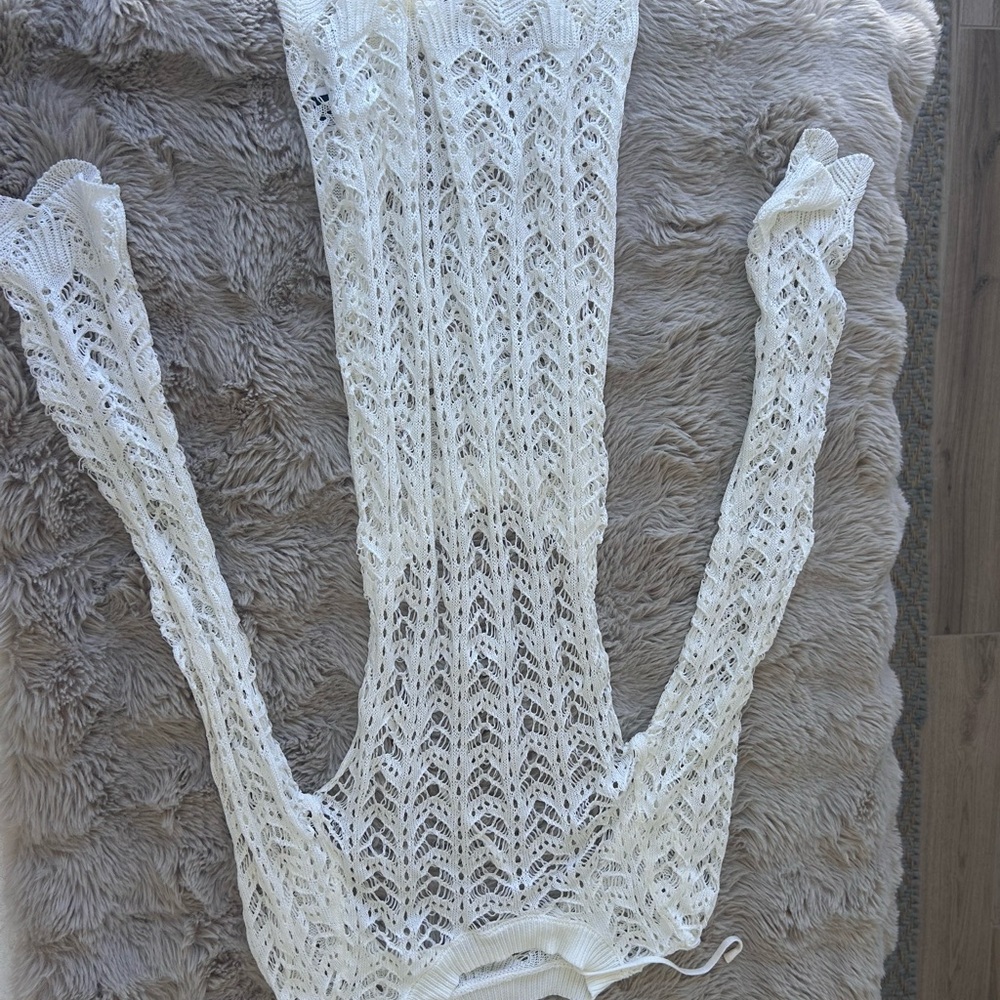 SHEIN White Lace Knit Cardigan